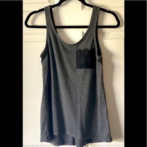 Grey tank with lace pocket